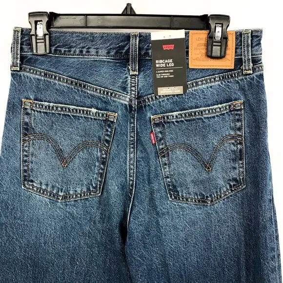 LEVI'S Women's Ribcage Wide Leg Jeans 27x32 US 4 Polar Blue A6081-0012 NWT - Picture 8 of 11